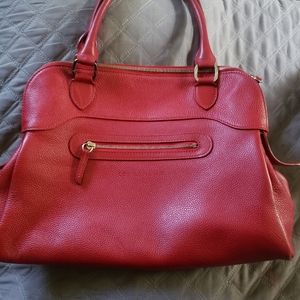 LONGCHAMP RED NAPPA PEBBLED LEATHER SATCHEL HANDBAG